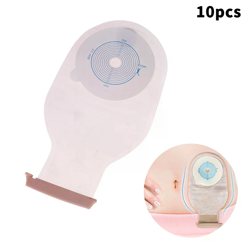 

10Pcs One-piece Drainable Colostomy Bags Stoma Care Pouch With Clips Closure Anti-leakage Ostomy Supplies