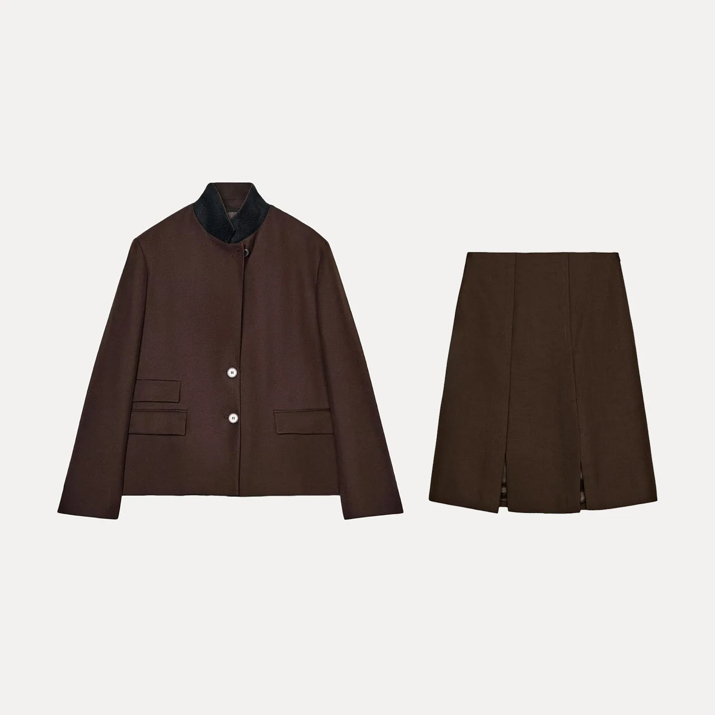 Z Women's Faion Suit Set with ket Decorated Wide Pleated Skirt High Waist Pure Color Four Seasons Long Sve