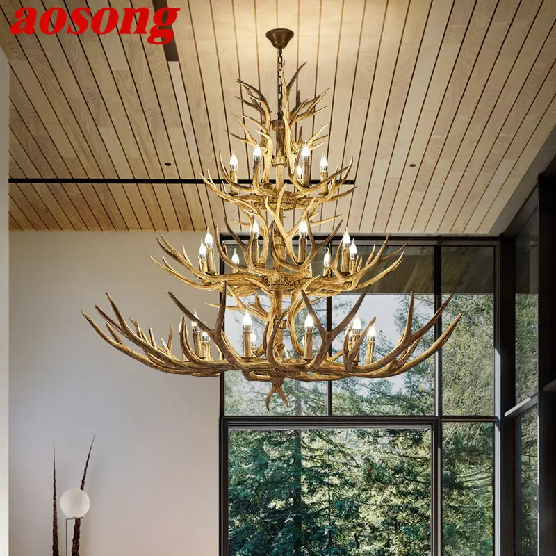 AOSONG Modern Antler Led Pendant Lights Creative Chandelier for Living Dining Room Decor Fixtures