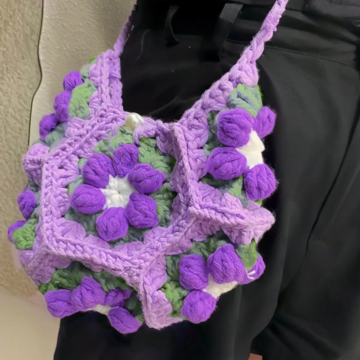 

Hand-woven 3D Flower Shoulder Bag,Finished Bag, Girl Foreign Oblique Span Bag,Versatile Wool Knitted Woven Bag,Cute Storage Bags
