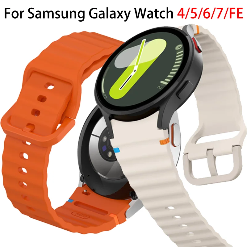 Official Wave Silicone Strap For Samsung Galaxy Watch 7/FE/6/5/4 44/40mm Thread Soft Bracelet For Galaxy Watch 6 4 Classic 5 Pro