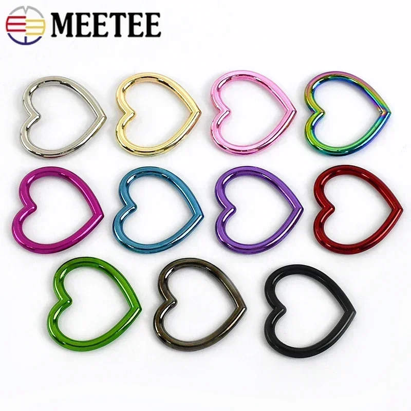 Meetee 10-50Pcs O Ring Metal Buckle Heart Shaped Circular Rings Hook Bag Strap Connecting Round Circle Buckles Craft Accessories