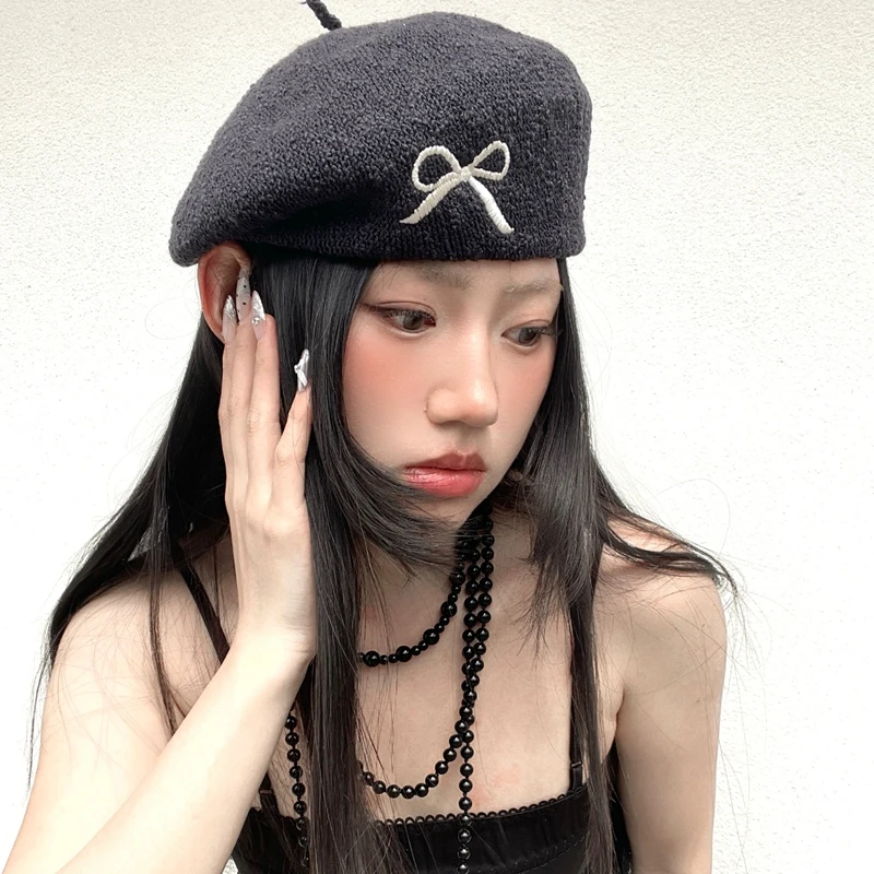 Niche Design Bow Embroidery Berets for Women Spring and Summer Versatile Fashion Breathable Show Face Small Sweet Painter Hats image 2