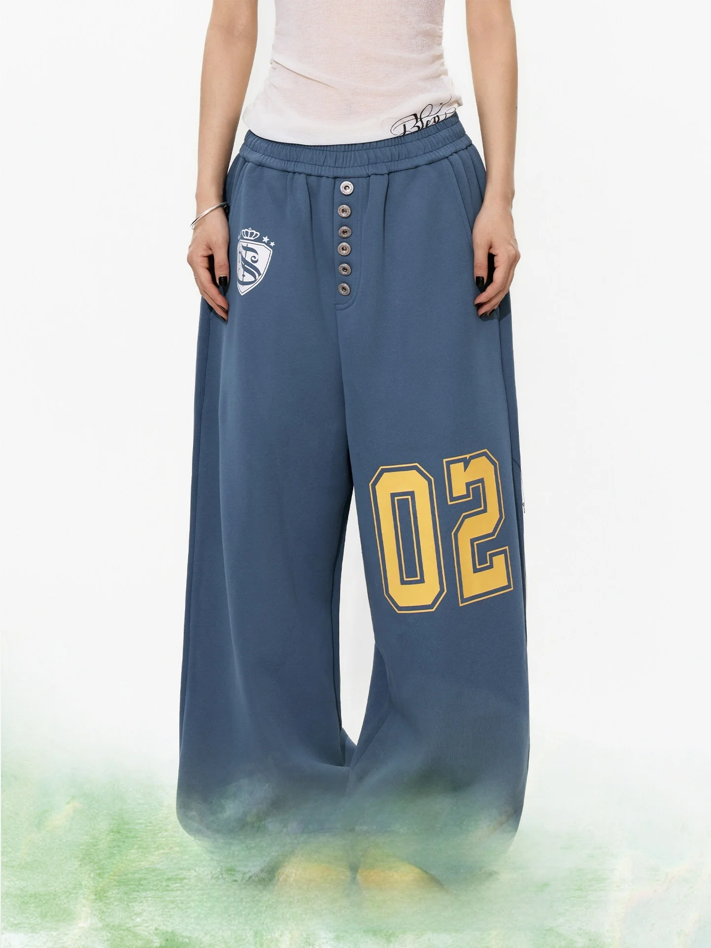 

S3T5 Street Style Letter Print Wide Leg Pants Men's Casual Loose Fit Straight Cut Trousers Unisex Long Cotton Polyester Blend