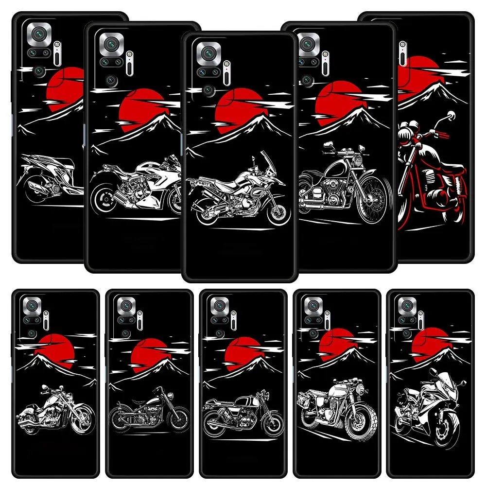 Moto Bike Motorcycle Phone Case For Xiaomi Redmi Note 12 11 10 9 9T 8 7 9s Pro Plus K50 K40 Gaming 10C 9C 9A Cover Black Shell