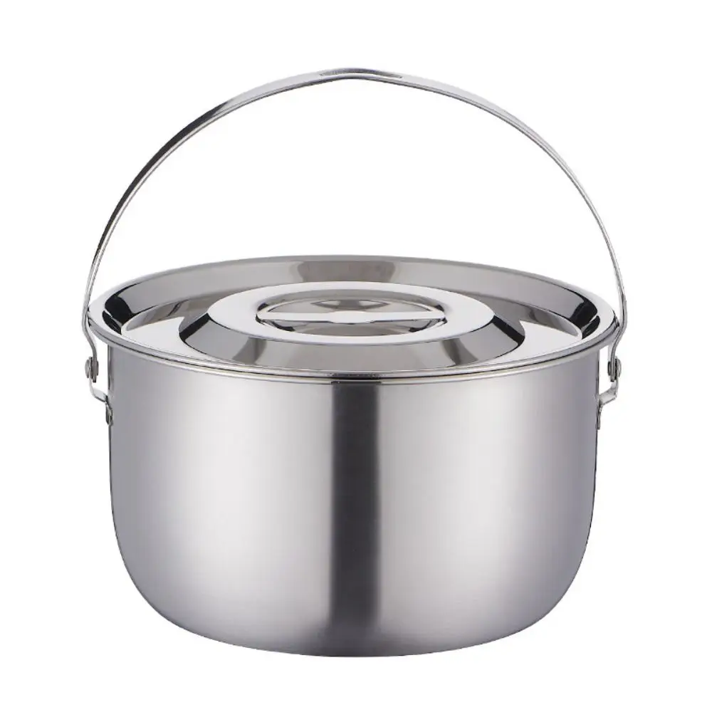 Stainless Steel Outdoor Camping Pot with Handle and Lid Multifunctional Hanging Camping Cookware 17-26cm Durable