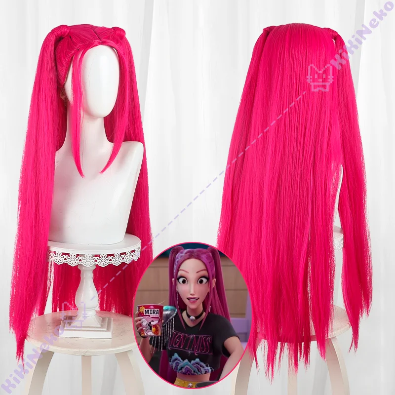 

Anime KPop Demon Hunters Mira Cosplay Wig HUNTR/X Mira Cosplay Long Hair Rose Red Horsetail For Hallowmas Party Women Men