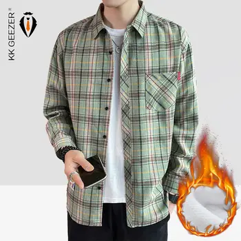 男士格紋長袖棉法蘭絨寬鬆嘻哈街頭休閒襯衫黑色紅色男士柔軟正裝襯衫條紋工作服 8 最佳銷售 絨布 - №8