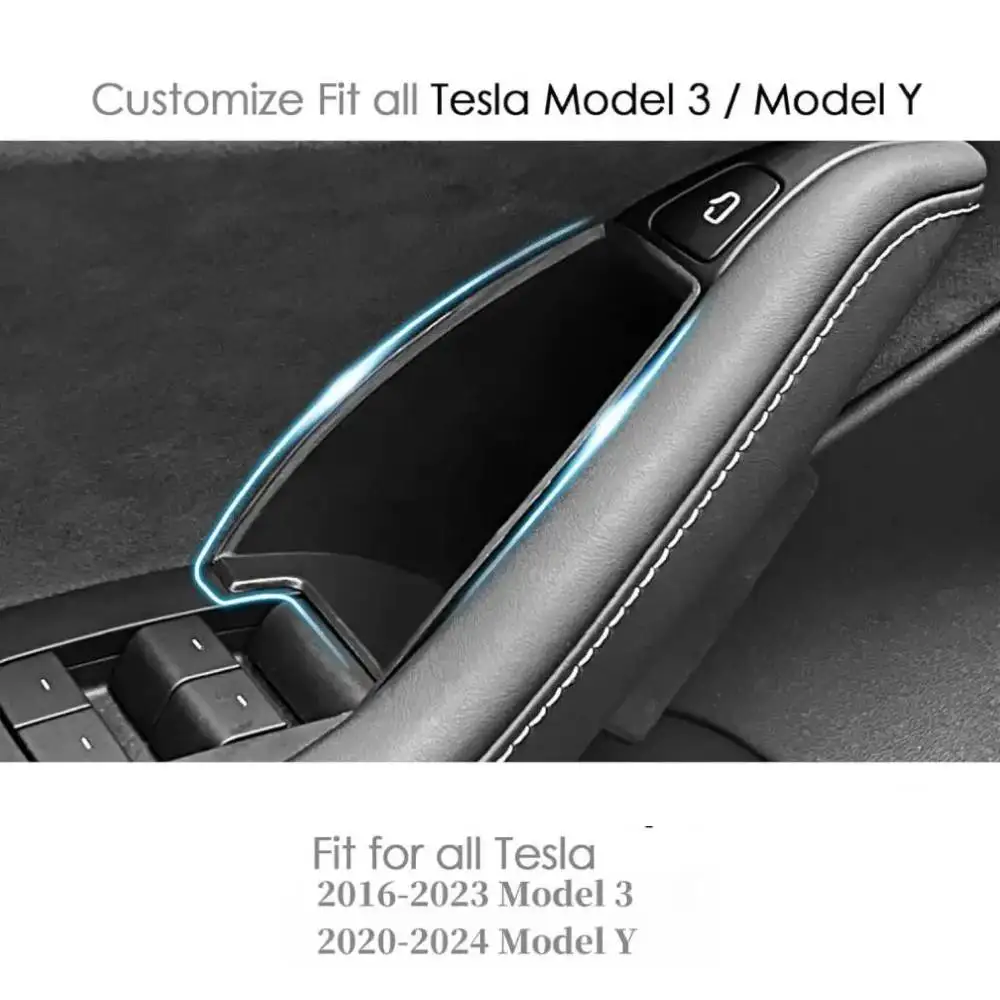 Door Side Storage Box For Tesla Model Y/Model 3 2017-2023 Accessories Armrest Phone Container Door Organizer Handle Pocket Tray