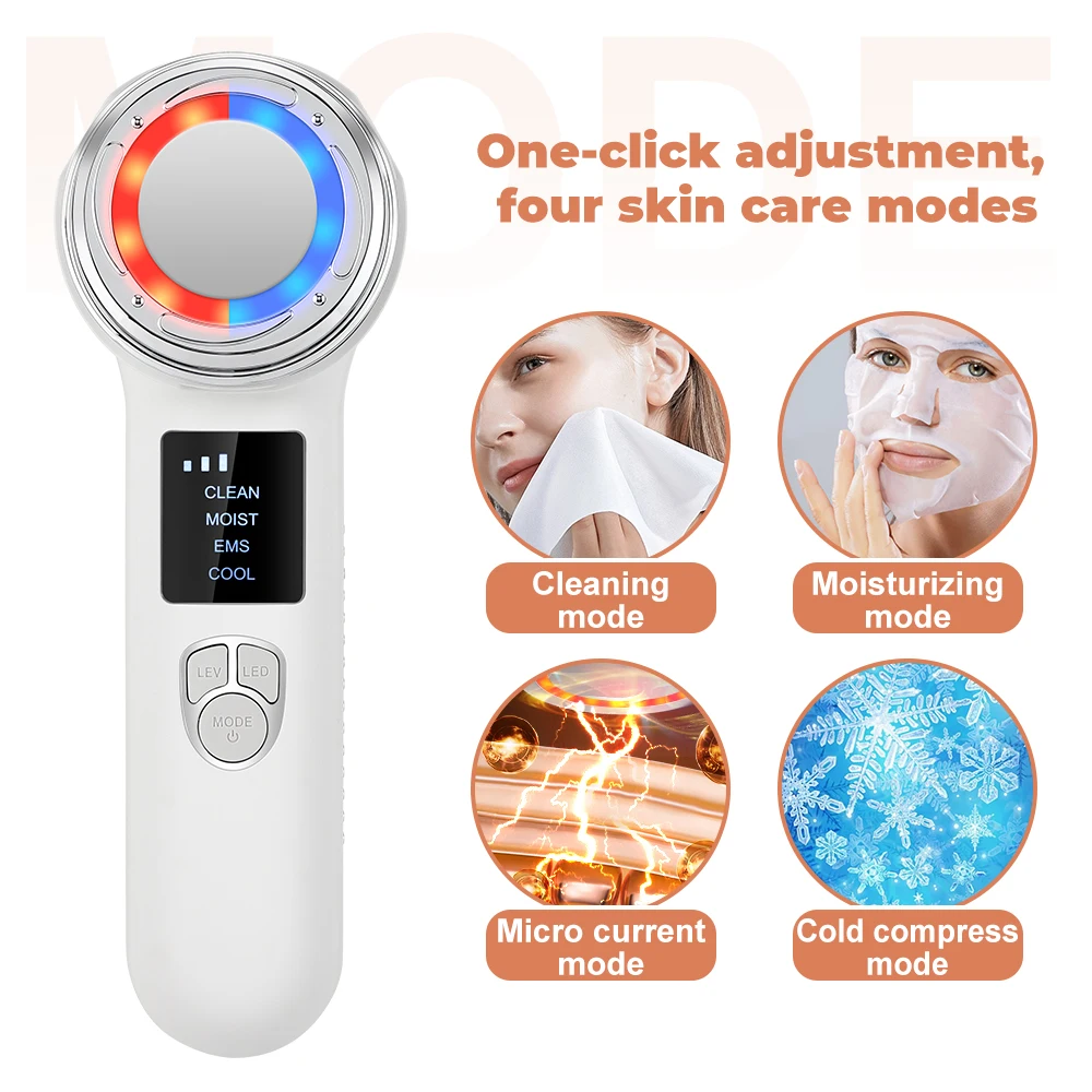 Home Use Hot Cold Face Lifting Beauty Device Anti Aging LED Photon Therapy EMS Facial Massager