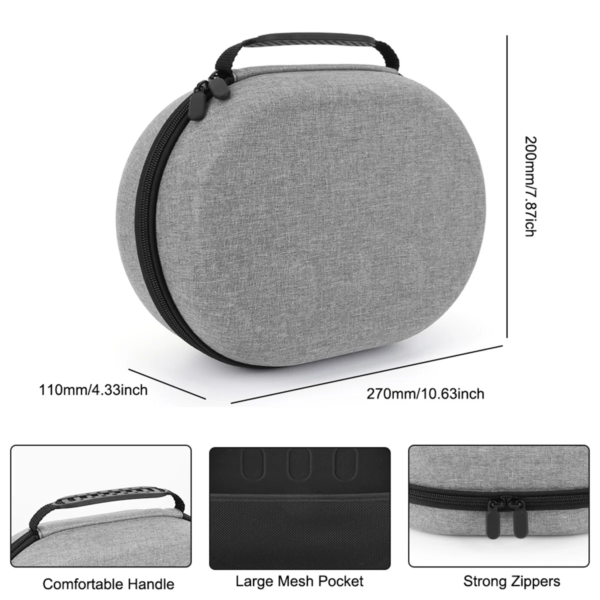 

GOB-oPortable Storage Bag Shockproof EVA Hard Shell Case Anti-Scratch Organizer Bag with Mesh Bag for Meta Quest 3