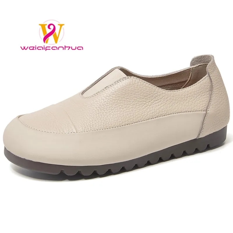 

Women's Leather Shoes, Top Grade Cowhide, 2026new Style, Women's Simple Flat-soled Low-cut Mother's Shoes, Retro Round-toe Shoes