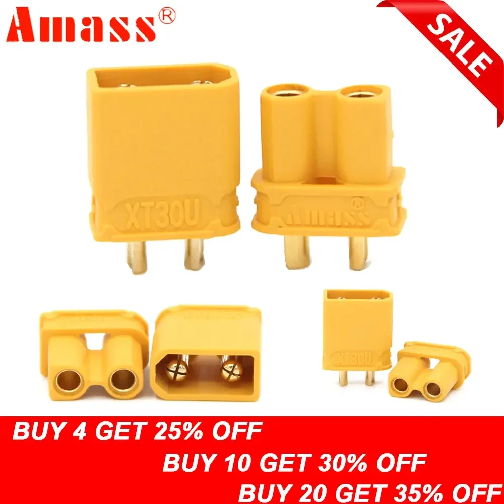 50 pcs Amass XT30U Anti-slip Power Connector 2MM Bullet Connectors Plugs for RC Lipo Battery