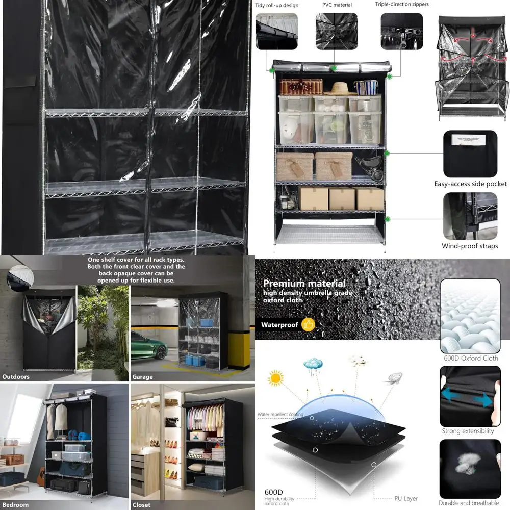 

5-Tier PVC Storage Rack, Minimalist Design, 19x48x72, Water-Resistant, Clear Cover, Wind Straps Included