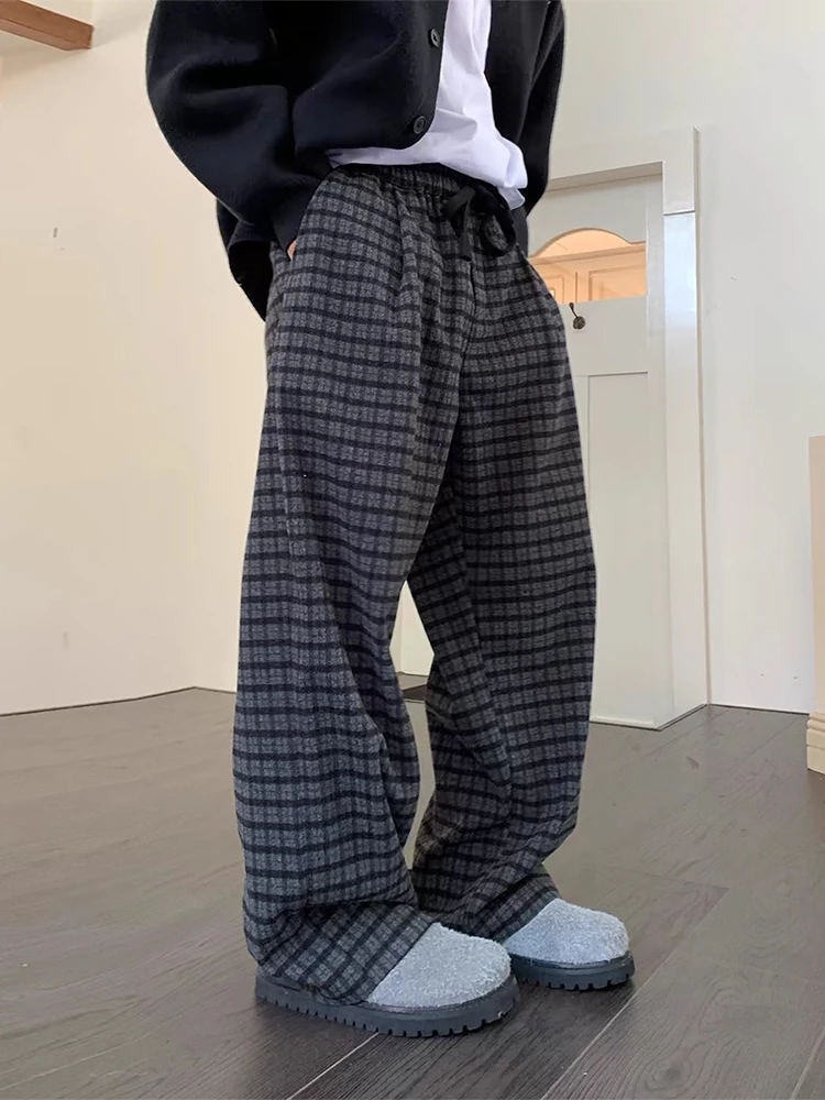 

Мужские спортивные брюки в клетку в американском стиле, весенне-осенние, модные, свободные, широкие, повседневные