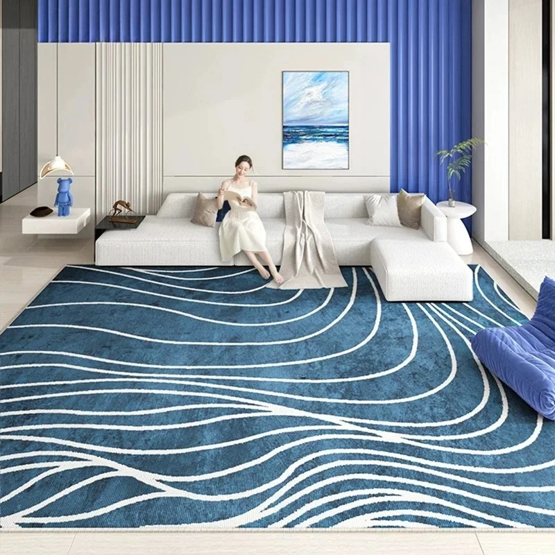 VIKAMA Minimalist Curve Large Living Room Rug, Contemporary Blue Abstract Wave Pattern Non Skid Area Carpet for Home Decoration - view 4