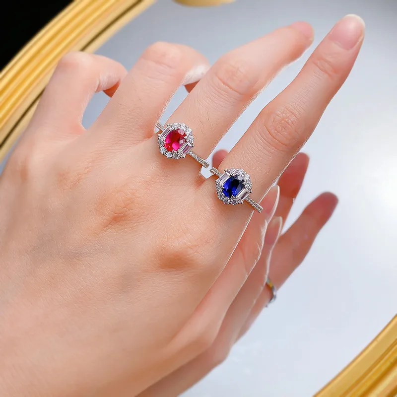 PANSYSEN Vintage 925 Sterling Silver 5*7MM Oval Cut Ruby Sapphire Gemstone Rings for Women Man Anniversary Party Jewelry Gift