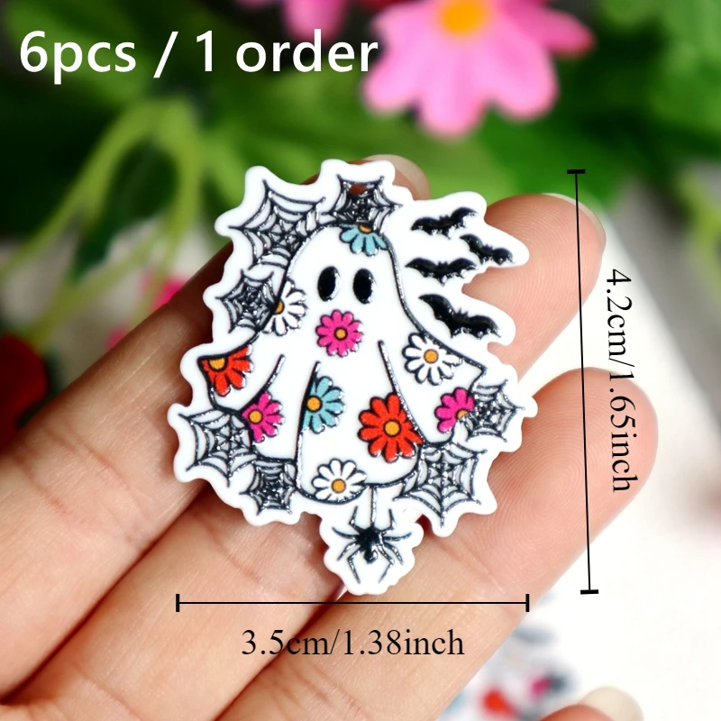 

6pcs Gothic Halloween Ghost Double-sided Acrylic Pendant Spider Web Bat Charms DIY Necklace Bracelet Earring Keychain Bag Dangle