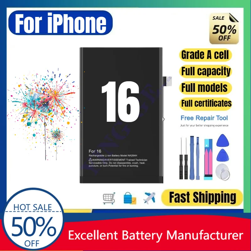 0 Cycle A3287 NA264 Battery for iPhone 16 Phone High Quality Replacement Battery Grade A Cell Lithium Polymer Bateria with Tools