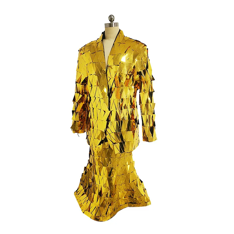 Suit mirror suit, reflective atmosphere performance suit, men's and women's nightclub street party one-piece lens suit