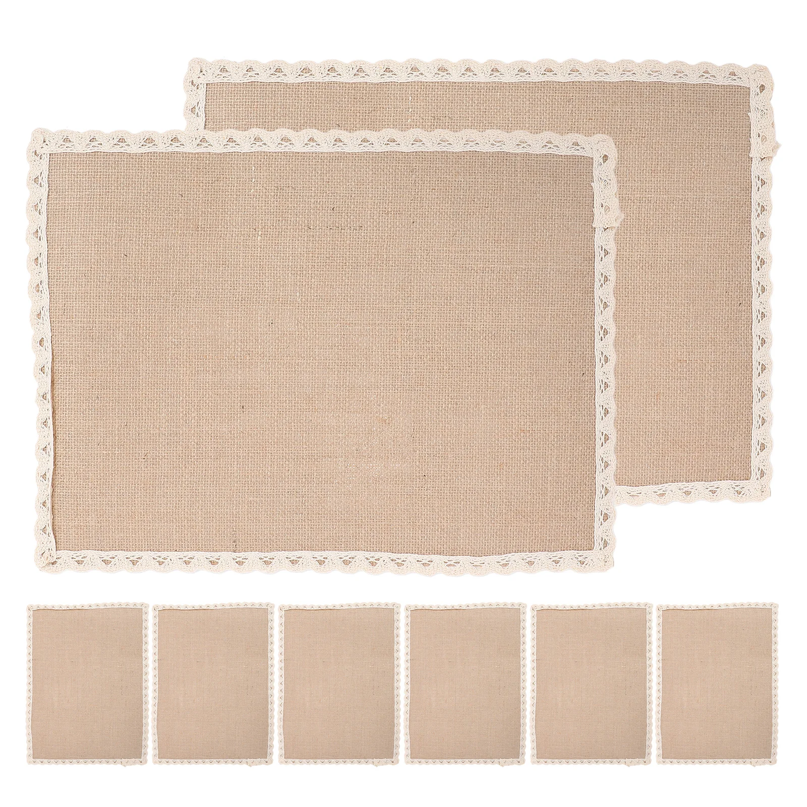 

8pcs Jute 30x40cm Beige Woven Lace Table Mats for Special Occasions Coffee Bar Burlap Cutlery Mats