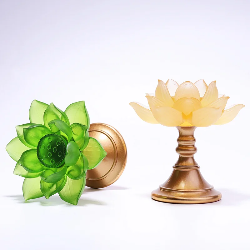 

LH glazed candlestick Buddhist hall living room offering Buddha Guanyin Bodhisattva lotus ornament
