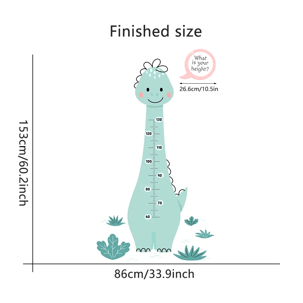 Large Cute Dinosaur Height Measure Wall Stickers for Kids Room Bedroom Backdrop Decor Nursery DIY Decals Removable Tile Posters