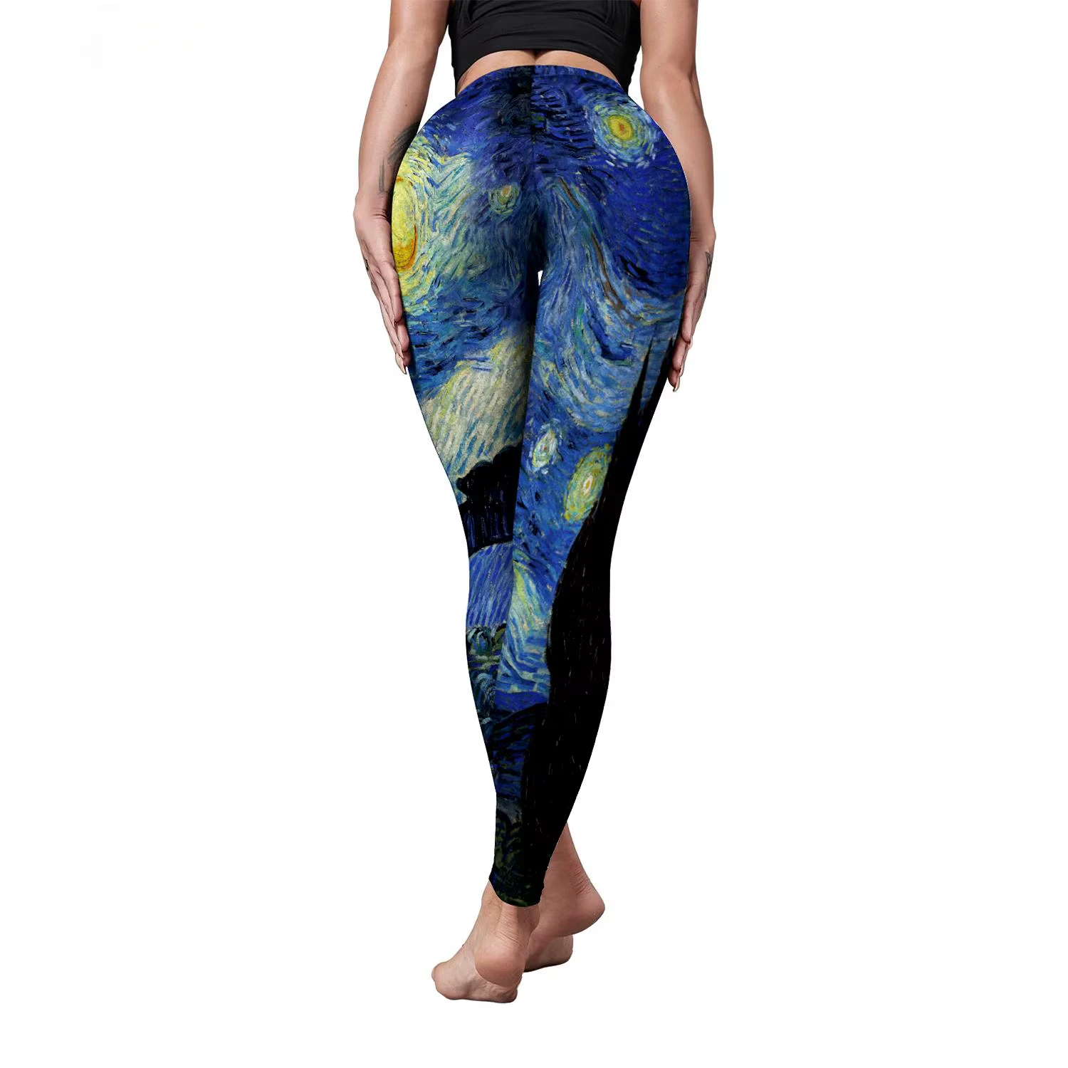 Van Gogh Starry Sky Leggings High Waist Ankle Length Trousers Summer Women Workout Pants Sexy Slim Fitness Bottom