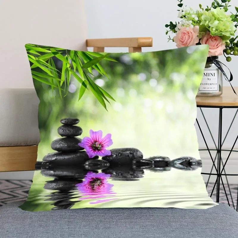 

New Stone And Flower Pillowcase Bedroom Home Decorative Gift Pillow Cover Square Zipper Pillow Cases 40x40,45x45 Satin Soft