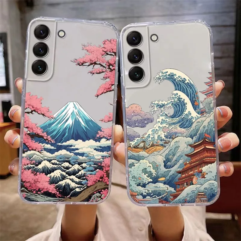 

Japanese Wave Landscape Phone Case For Samsung Galaxy S25 S23 S24 S22 Ultra Plus Shockproof Soft Cover For Galaxy S24+ S23+ S25+