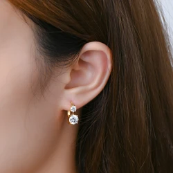 Anziw 6.5mm&4mm Double Moissanites Hoop Earrings with Certificate for Women Gold Plated Real 925 Silver Wedding Jewelry Gift