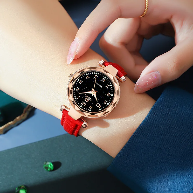 

2026 Starry Sky Watch - Women's Fashion Trend Waterproof Leather Strap Quartz Watch