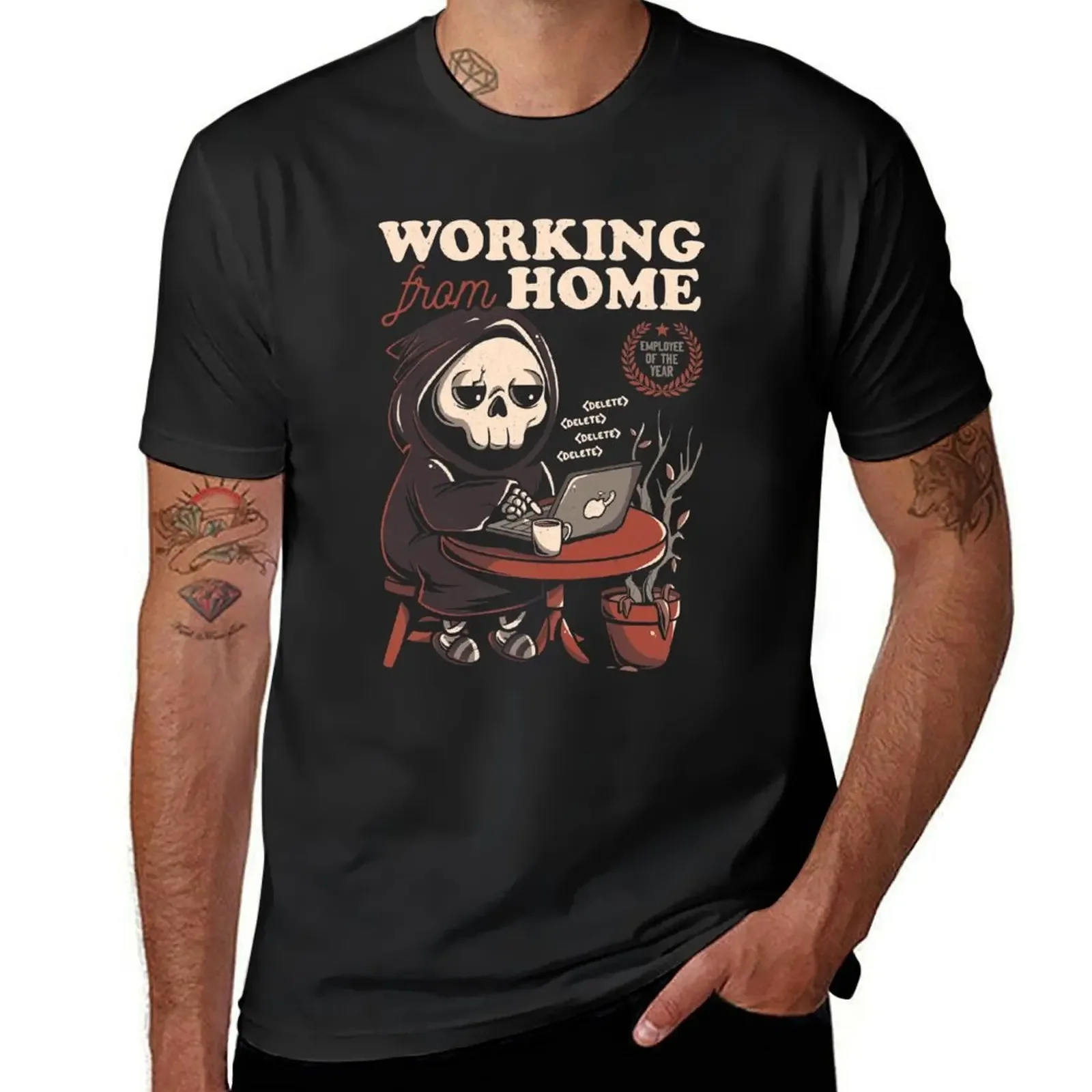 Working From Home - Creepy Skull Gift T-Shirt sports fans anime stuff summer top basketball graphic tees shirts men graphic