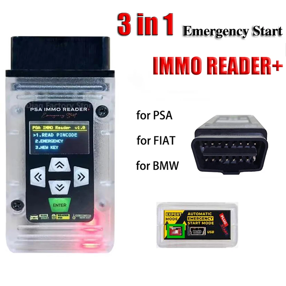 

3 IN 1 Emergency Start Bypass for Fiat for PSA Immo Reader OBD2 Key Simulator for BMW Force Ignition Tool Read PIN Plug and Play