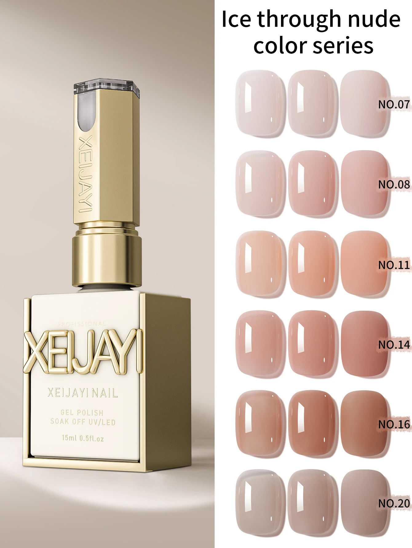 6 szt. 15 ml Jelly Ice Nude Peelable Polish, zestaw UV/LED, bez formaldehydu. Owalny, błyszczący. Dobry do salonu i majsterkowania