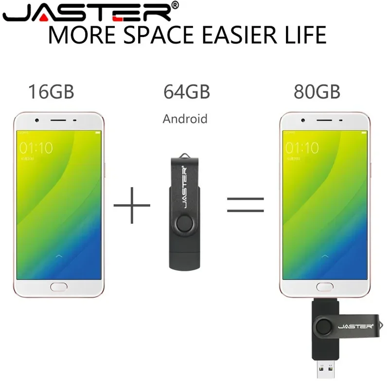 JASTER 5pcs/Lot Pen drive 128GB Free Logo and TYPE-C adapters Rotatable OTG micro USB flash drives with key chain Memory stick