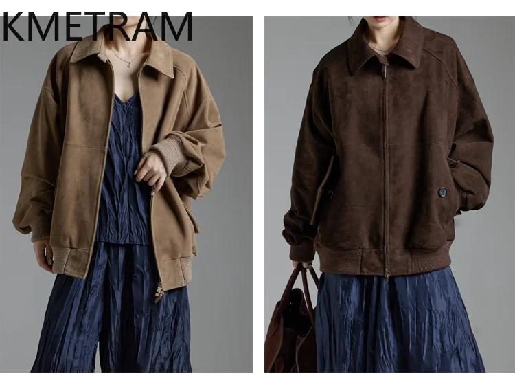 KMETRAM 100% 천연 양가죽 진짜 가죽 재킷 올드 머니 스타일 2025 겨울 중간 길이 여성 의류
