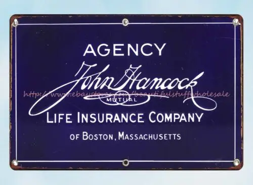 John Hancock Insurance agency metal tin sign mancave wall decor