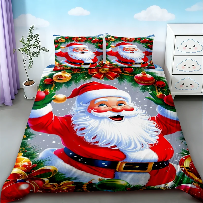 3pcs Christmas Themed Printed Duvet Cover  1 Duvet Cover 2 Pillowcases Holiday Bedding Machine Washable Decoration Holiday Gift