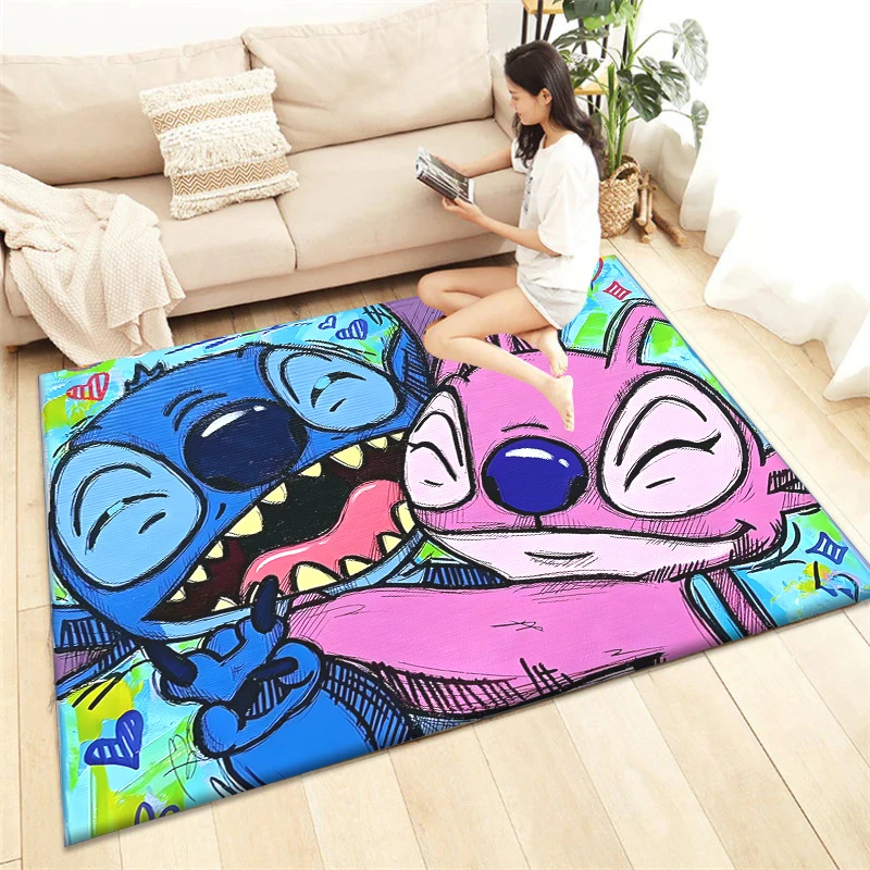 Tapis imprimé antidérapant Stitch HD, décoration d\'intérieur, canapé, table, chaise, coussin, salon, polymères, pique-nique, camping