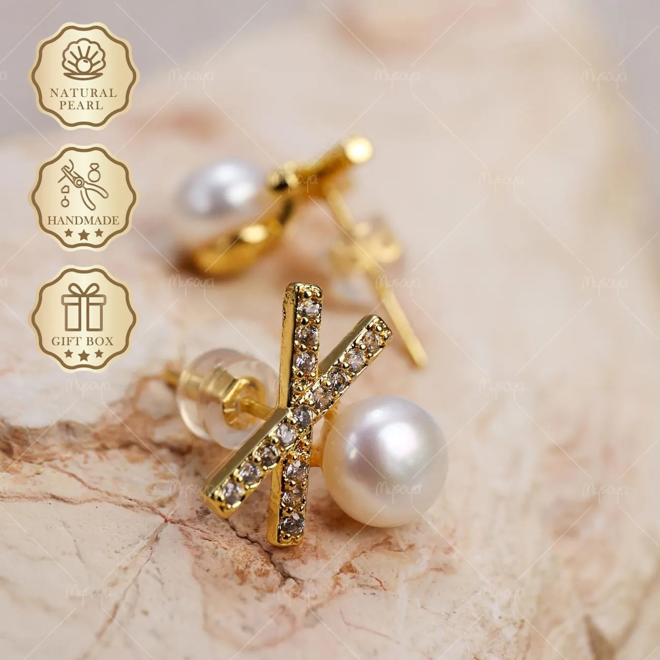 

Серьги-гвоздики Mysoya с пресноводным жемчугом в форме хлеба, 7-8 мм, в золотой подарочной коробке, подарок на День святого Валентина или день рождения для нее