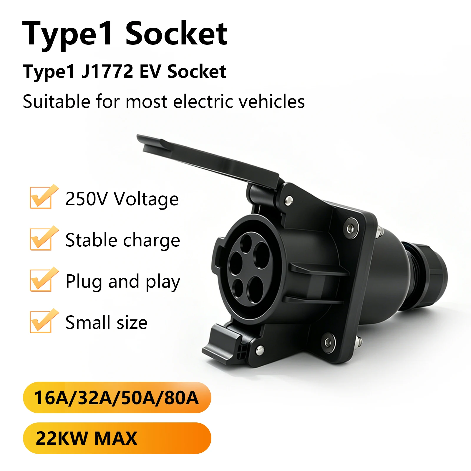 

Type 1 Socket Charger SAE J1772 Plug Electric Vehicle Charging Port Socket Replacement for American Standard EV Car