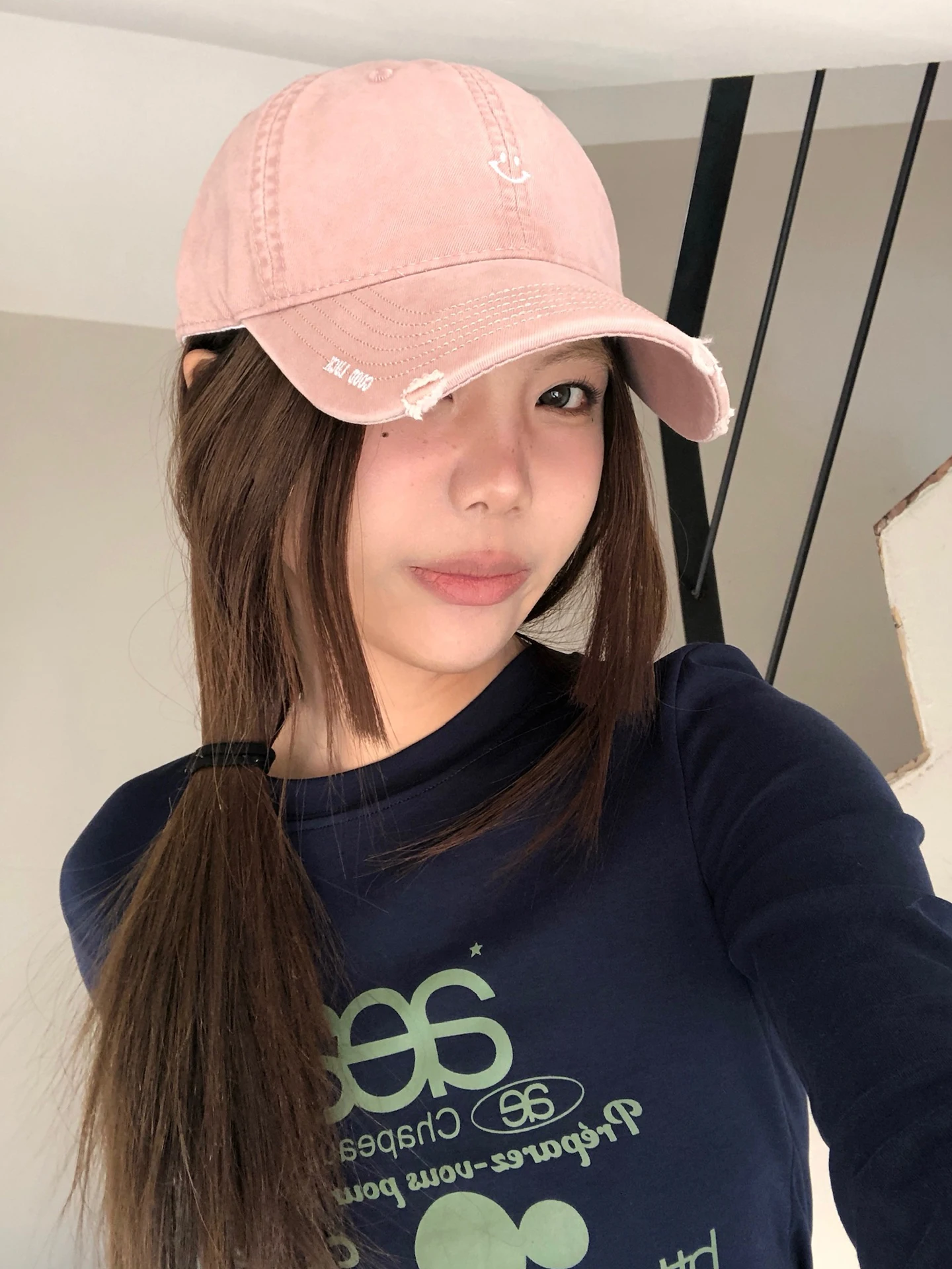 Pink  Embroidery Hole Baseball Cap Women's Casual Versatile Hats Spring 2026 Trendy Face Slimming Capsule Collection
