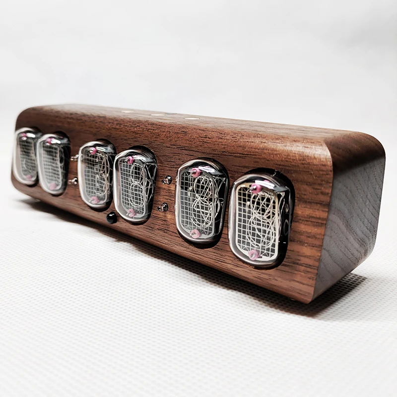 6-Bit IN12 Glow Tube Digital Tube Clock Induction Switch,solid Wood Glow Clock With Remote Controller IN-12