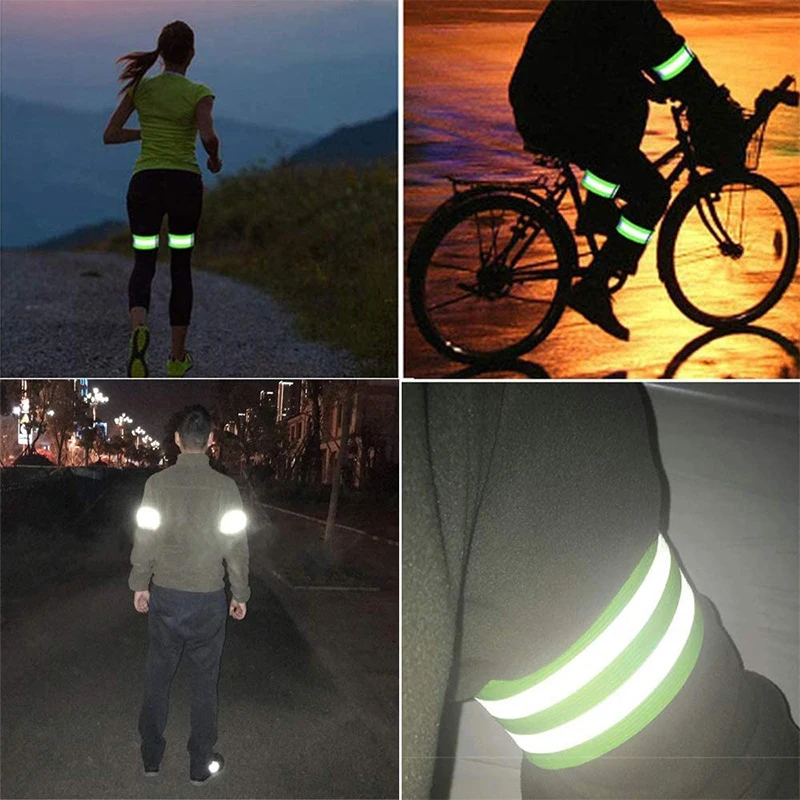 Bandas reflectantes elásticas para el brazo, muñequera para el tobillo, correas para la pierna, cinta reflectora de seguridad para niños, trote nocturno, ciclismo, correr