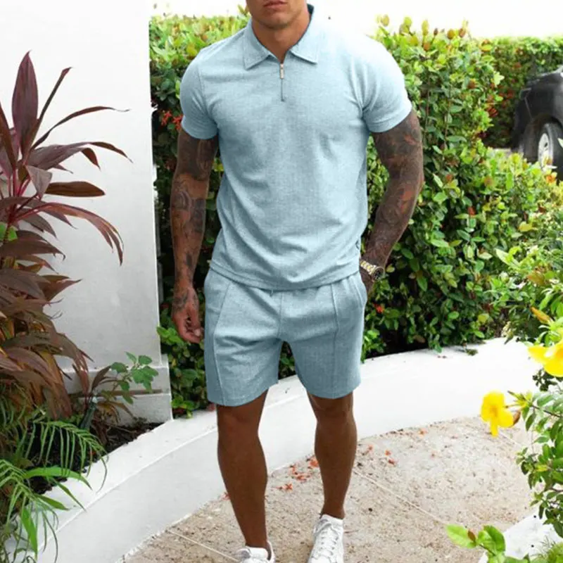 Summer Clothing Men\'s Luxury Tracksuit Set Casual Short Sleeve Solid Color Polo Shirt+Shorts Streetwear 2 Piece Suit 2024 New