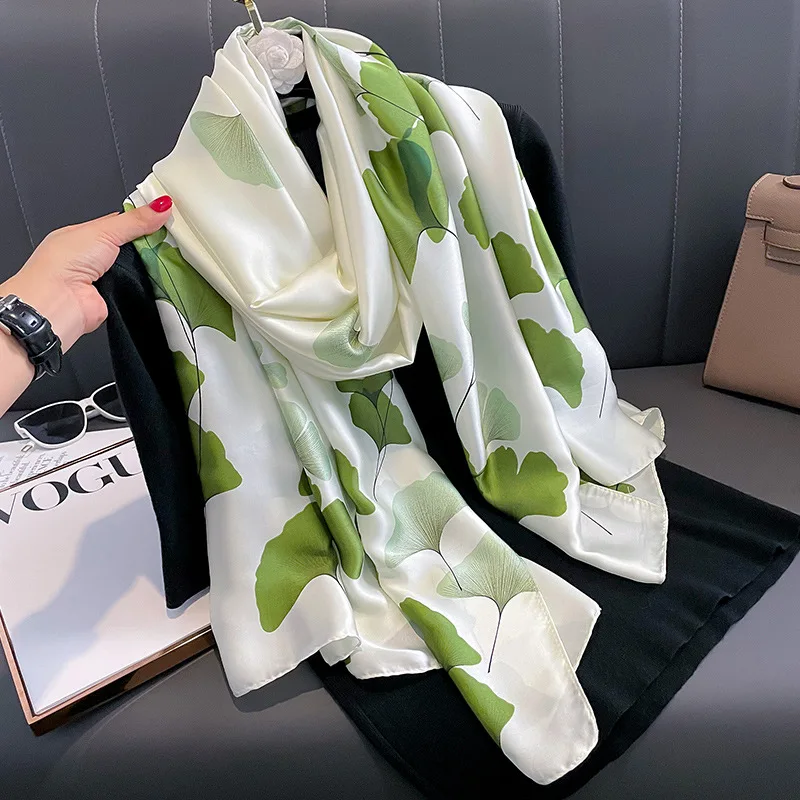 

Luxury Brand Lrage Silk Scarf Fashion Design Satin Finish Shawl Women Popular Print Warm Hijab The Four Seasons 180X90CM Scarves