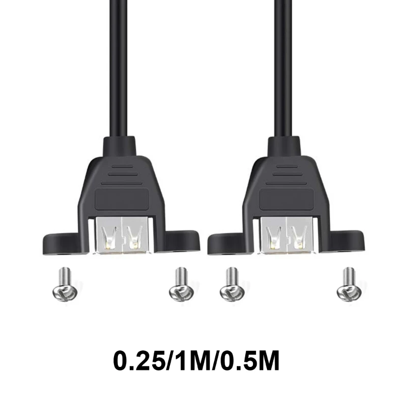 USB 2.0 Fêmea para Fêmea Extensão Fio Parafuso Orelhas Montagem Painel 28AWG