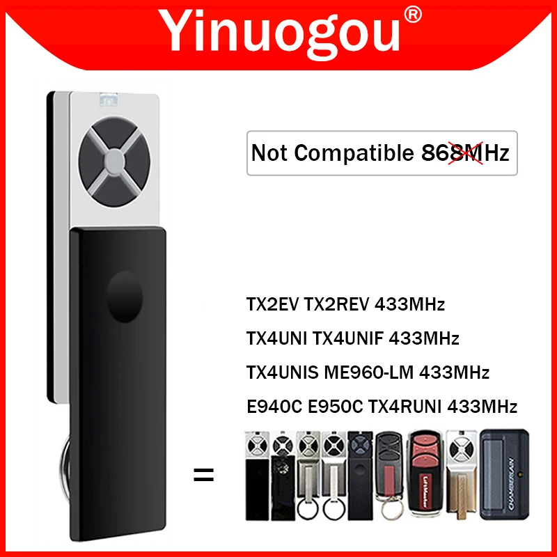 Chamberlain LiftMaster TX2EV TX2REV TX4UNI TX4UNIF ​TX4RUNI TX4UNIS Garage Door Remote Control 433MHz Rolling Code Gate Opener