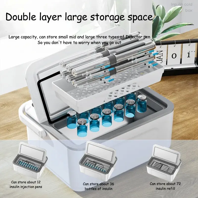 Insulin Refrigeration Box With Large Capacity and Double Layer Design Drug Low-Temperature Cooler Suitable for Travel Camping